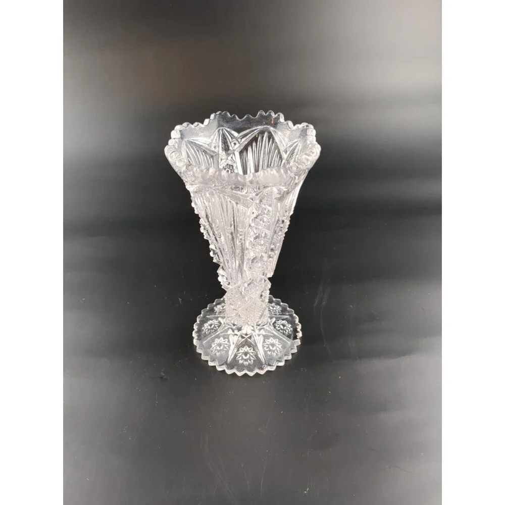 Vintage Brilliant Cut‎ Glass Flower Trumpet Vase Short 6
